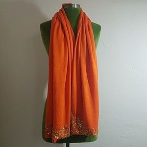 Orange Cashmere Silk and Beaded Scarf